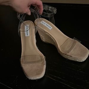 Steve Madden Shoes Womens 7.5 Parra Wedge Sandals Clear Plastic Strap Espadrille